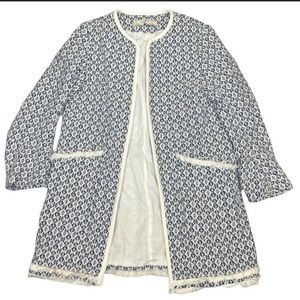 Carolina Belle Duster Navy White Tweed Coat Jacket Size M